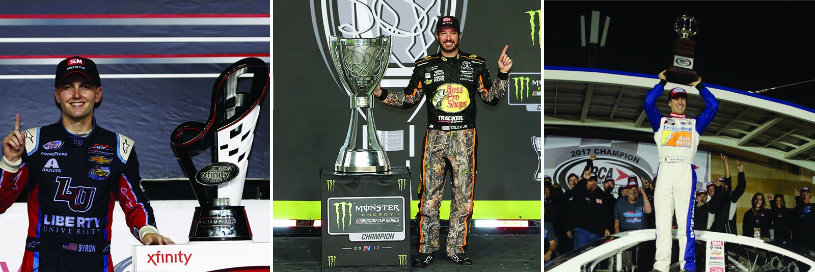 SEM Racing Takes Multiple Checkered Flags on the Final NASCAR Race Weekend! 2017 MONSTER ENERGY NASCAR CUP SERIES CHAMPION – Martin Truex, Jr/Furniture Row Racing, 2017 NASCAR XFINITY SERIES CHAMPION – William Byron/JR Motorsports, 2017 ARCA SERIES CHAMPI